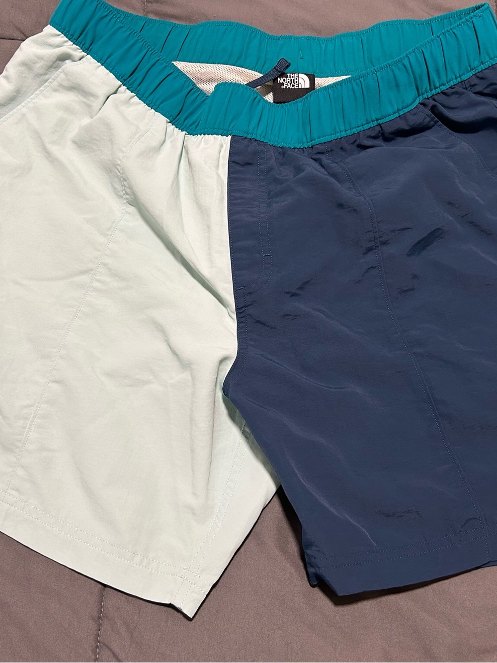 The North Face Colorblock Athletic Shorts - Teal, Navy & Light Mint Sz L